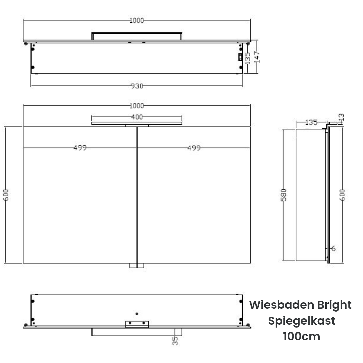 Wiesbaden Bright Spiegelkast met Led verlichting